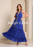 Blue Bandhani Style Halter Dress