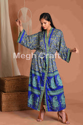 Blue Paisley Silk Bikini Coverup