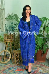 Kimono bordado de seda india azul