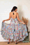 Sky Blue Boho Silk Maxi Dress