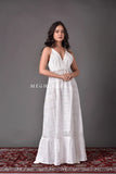 Vestido largo con cuello halter Schiffli blanco