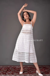 White Spaghetti Style Schiffli Dress