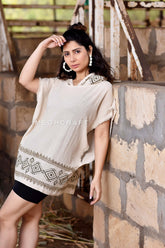 Poncho con capucha de algodón y cáñamo