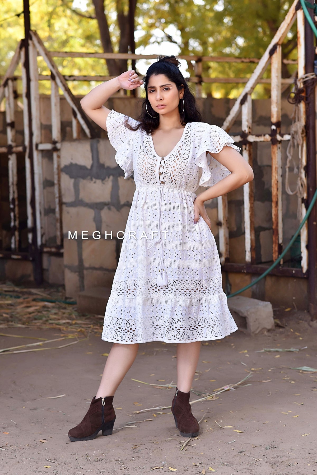 cotton schiffli dress Shop Earthy Brown Cotton Schiffli Dress for Women Online at Aachho Aachho.co
