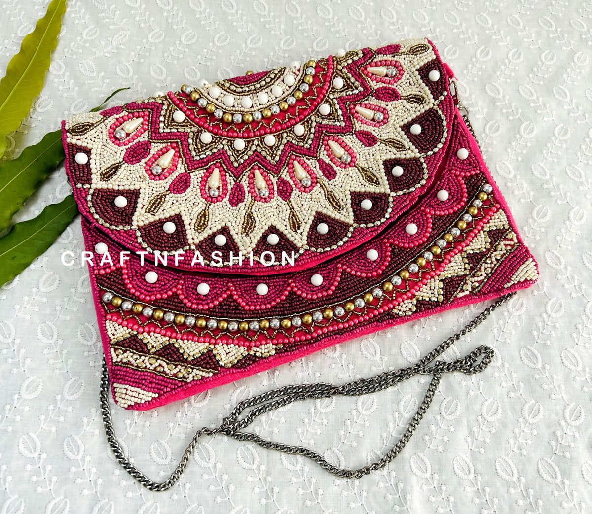 Pink Jute Boho clutch Bag – Craft N Fashion - Main Image