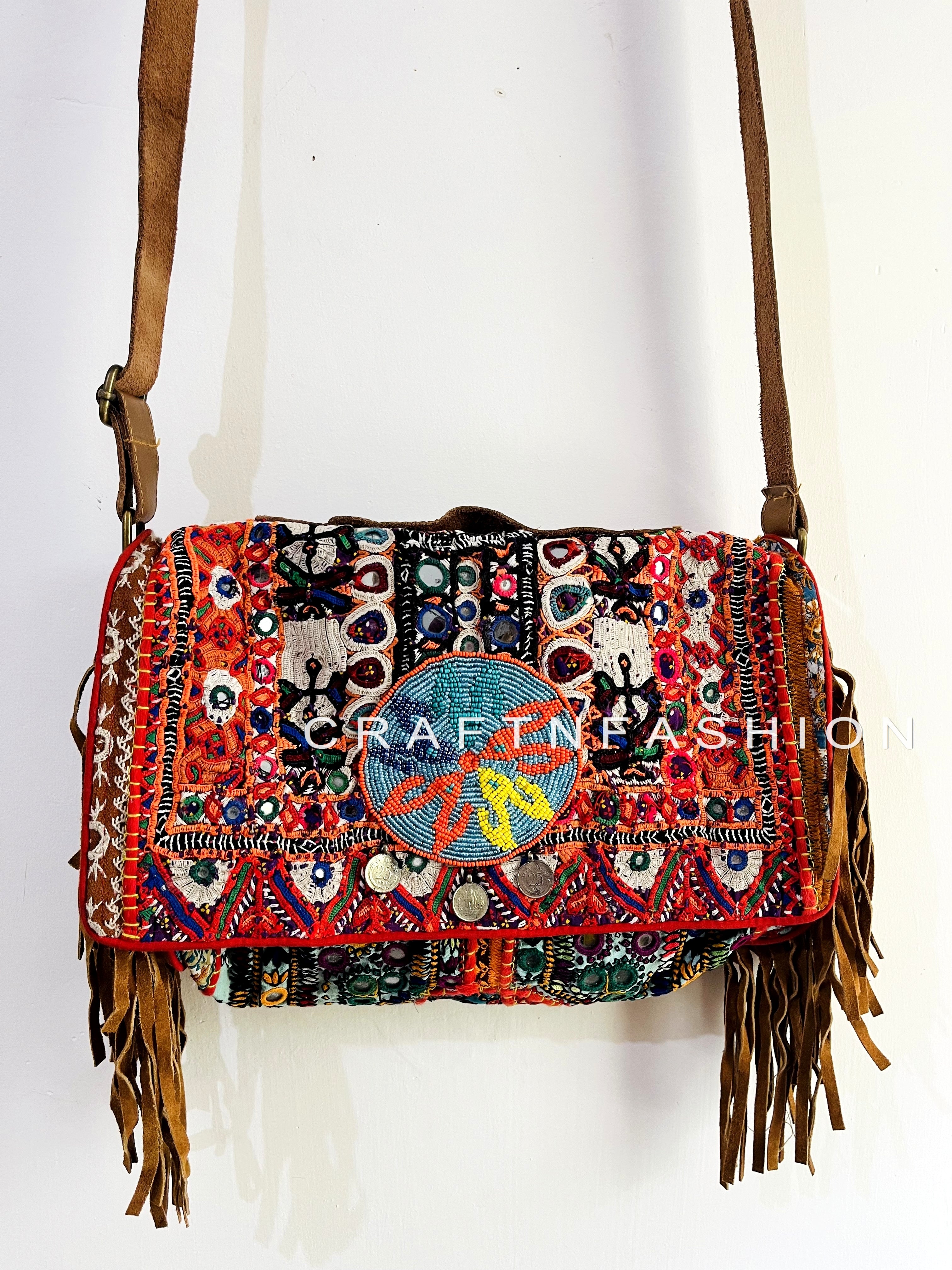 Handmade Bohemian Embroidered Indian Handbag Purse Bag Sling