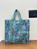 Cotton Quilted Tote Bag Zip Closure
