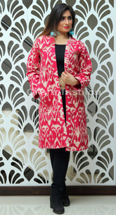 Chaqueta larga Kantha con estampado Ikat