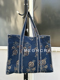 Indigo Cotton Quilted Tote Bag