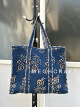 Indigo Cotton Quilted Tote Bag