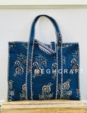 Indigo Cotton Quilted Tote Bag