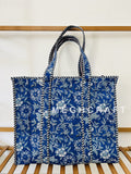 Cotton Quilted Tote Bag Zip Closure