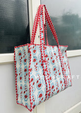 Paisley Print Cotton Quilted Tote Bag