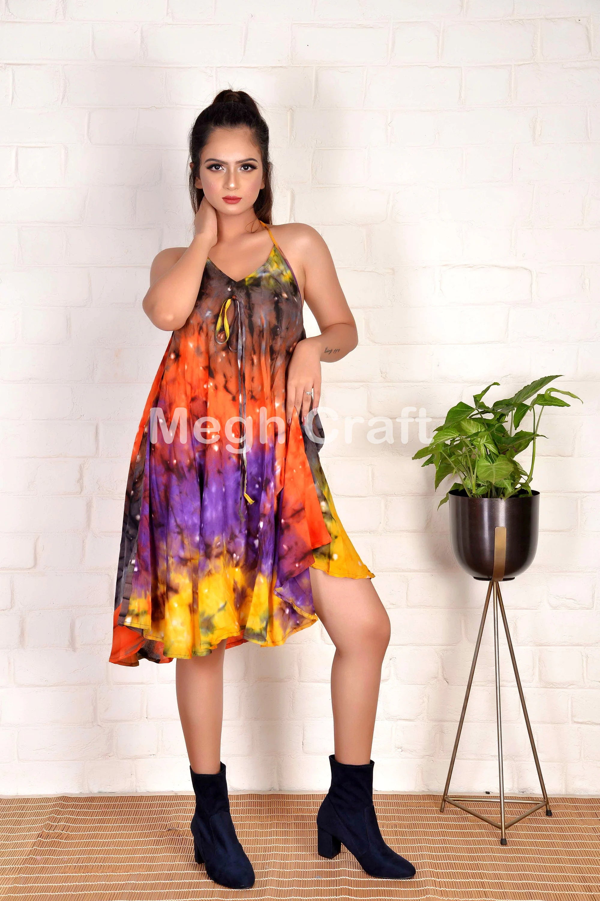 Tie Dye Halter Maxi Dress | Boho Rayon Women's Dress