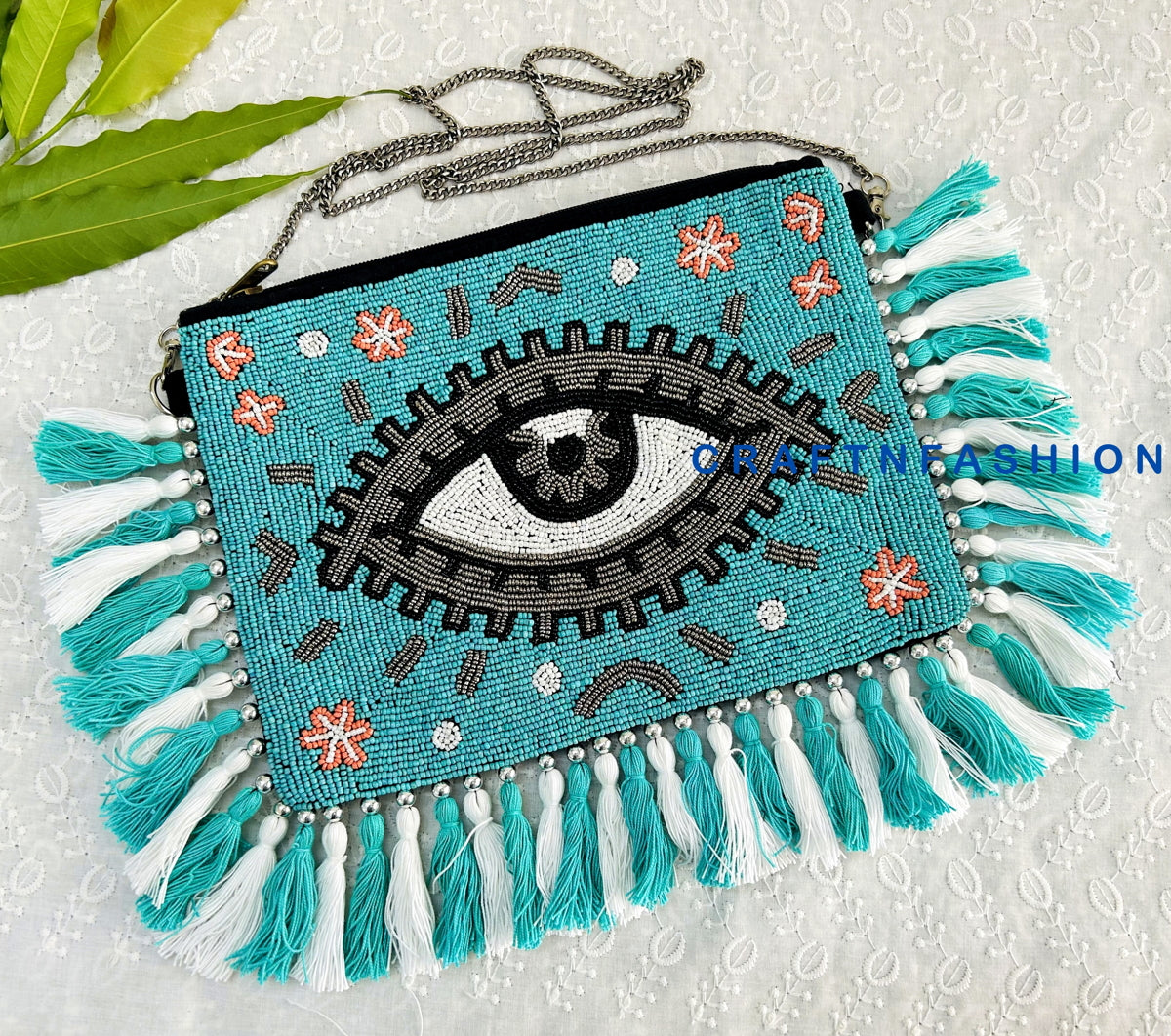 Handcrafted Evil Eye Jute Clutch