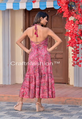 Women Pink Silk Maxi Dress