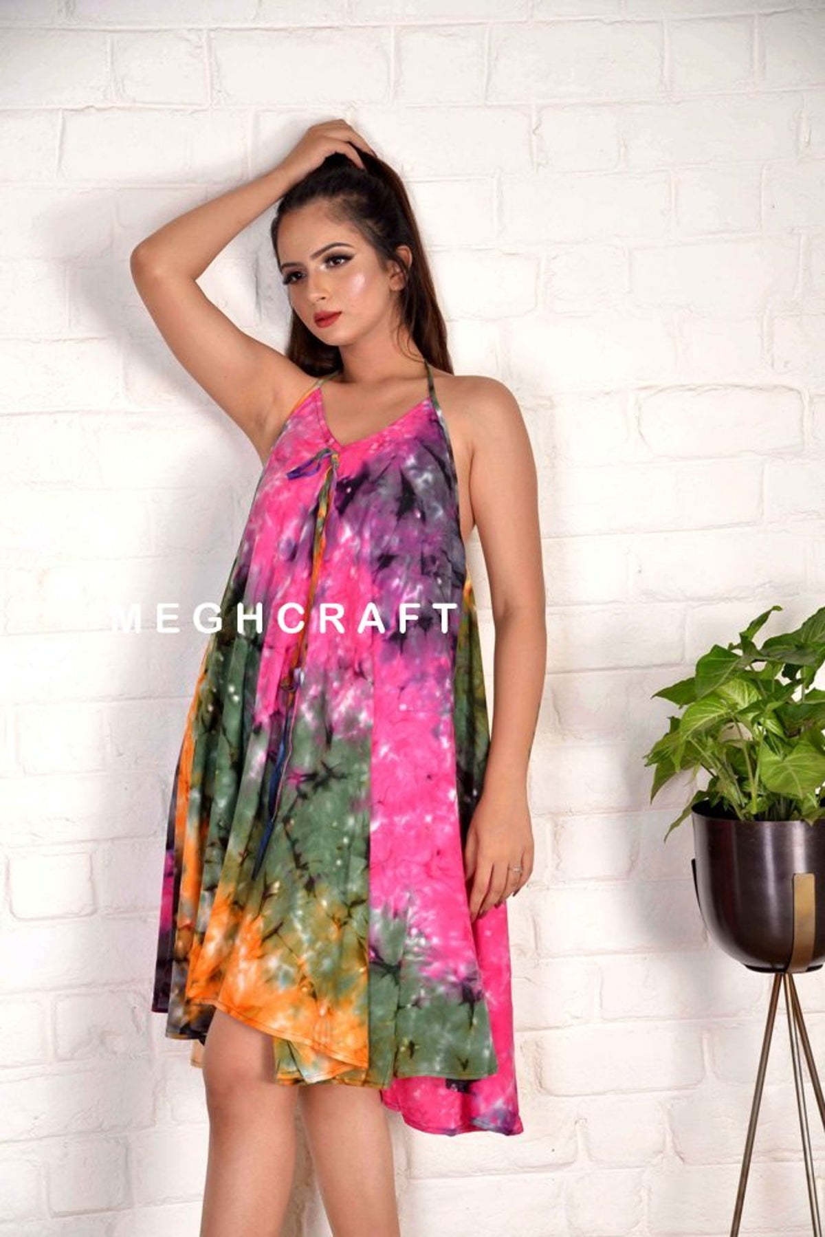 Tie Dye Halter Maxi Dress | Boho Rayon Women's Dress