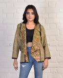 Cárdigan encogiéndose de hombros Kantha para mujer