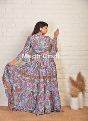 Floral Silk Bell Sleeve Skirt Set