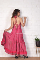 Robe longue dos nu en soie pour femme