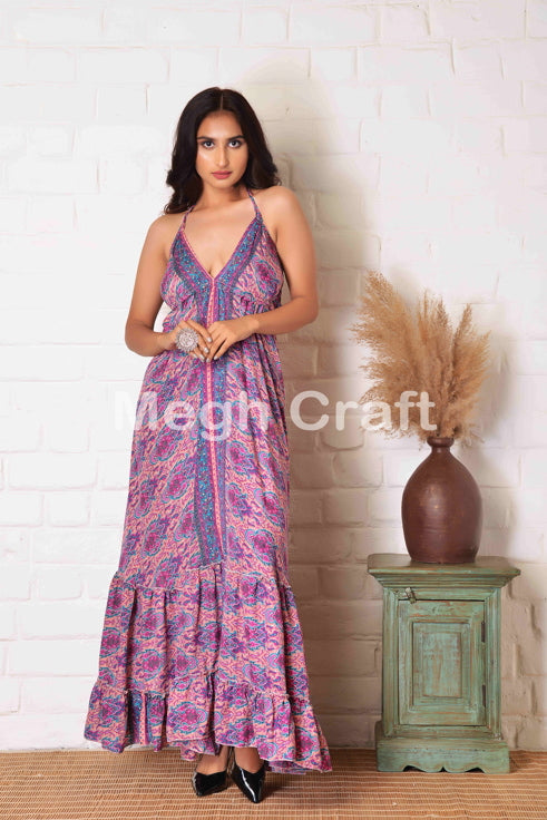 Robe longue en soie indienne violette