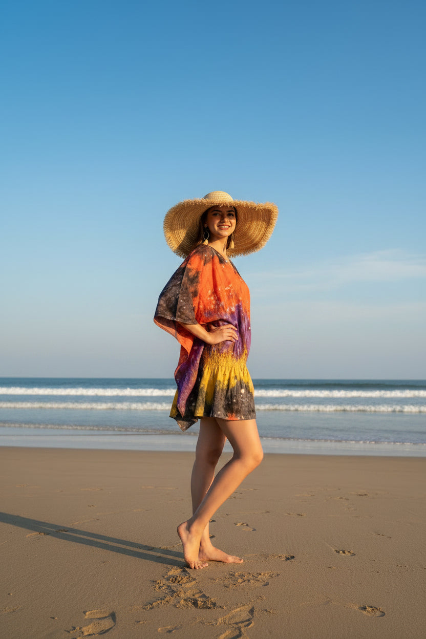 Tie Dye Kaftan Poncho Top | Boho Rayon Women's Top