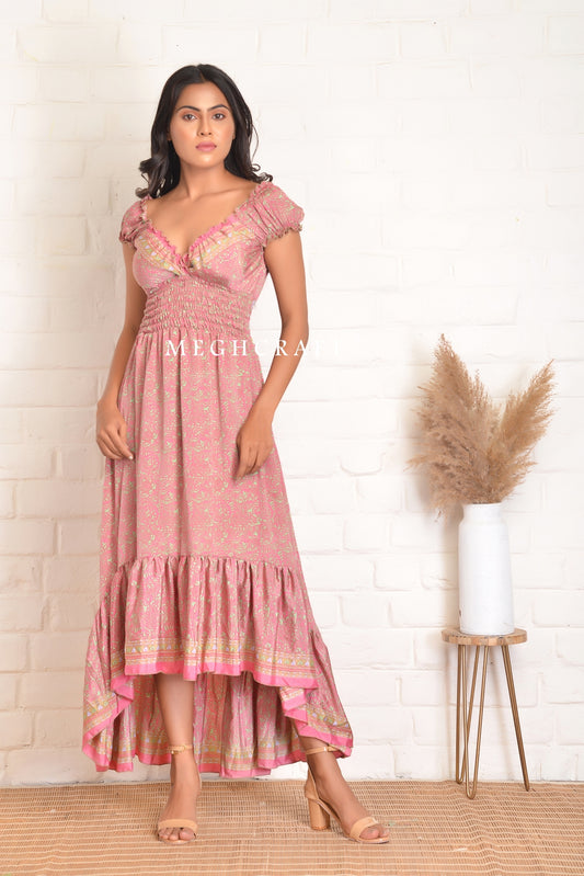 Robe haute basse en soie vintage indienne