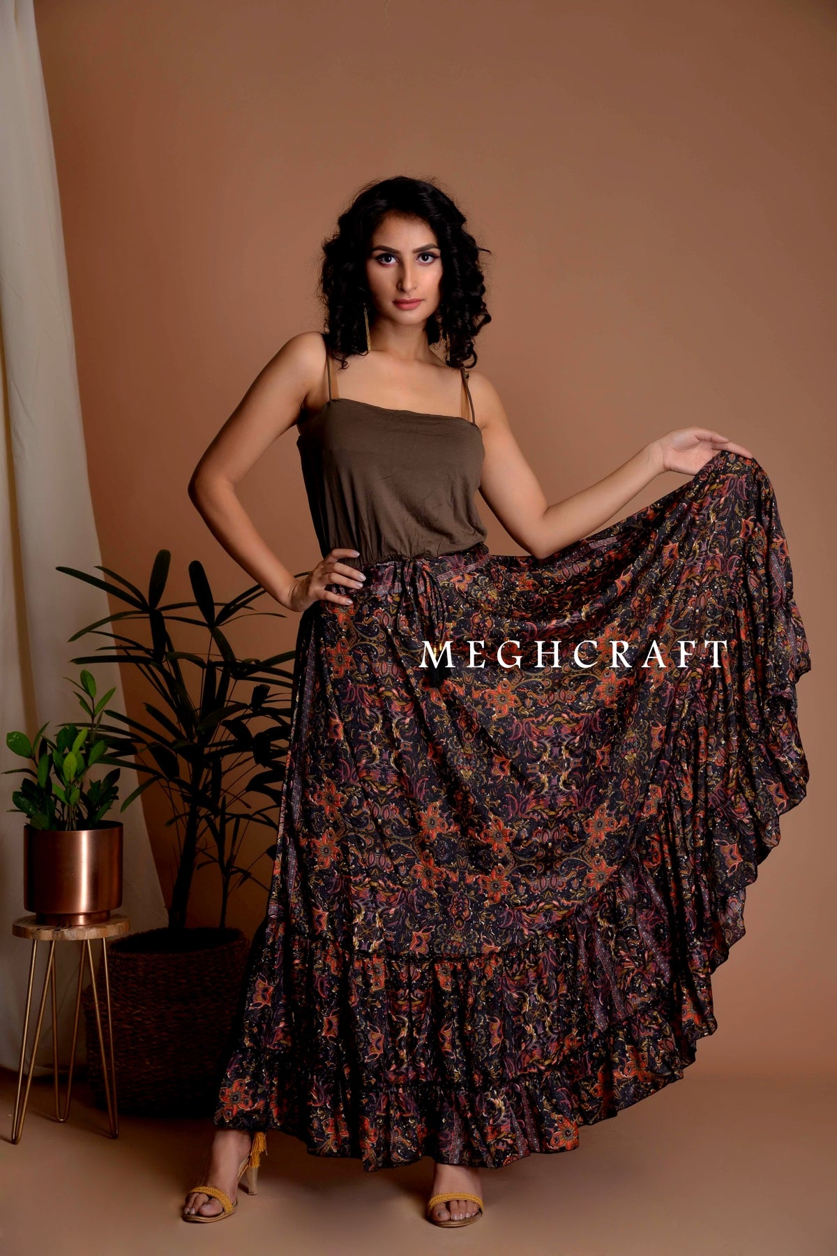 Boho Black Silk Skirt