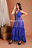 Blue Bandhani Style Halter Dress