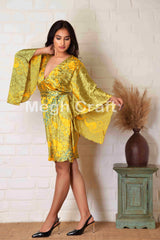 Bohemian Yellow Silk Mini Dress
