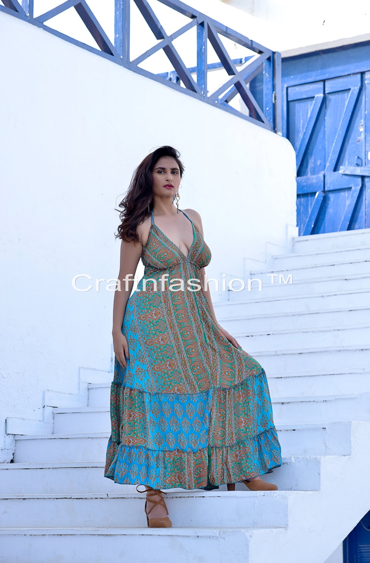 Turquoise Halter Silk Dress Women Craft N Fashion Turquoise Halter Silk Dress Women Craft N Fashion