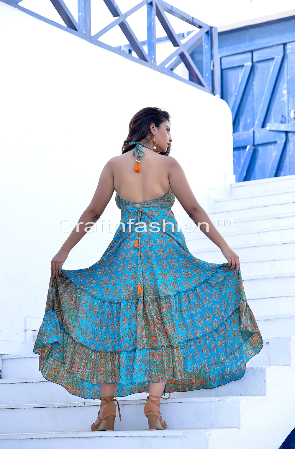 Turquoise Halter Silk Dress Women Craft N Fashion Turquoise Halter Silk Dress Women Craft N Fashion