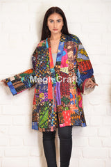Kimono corto con estampado de patchwork Kantha