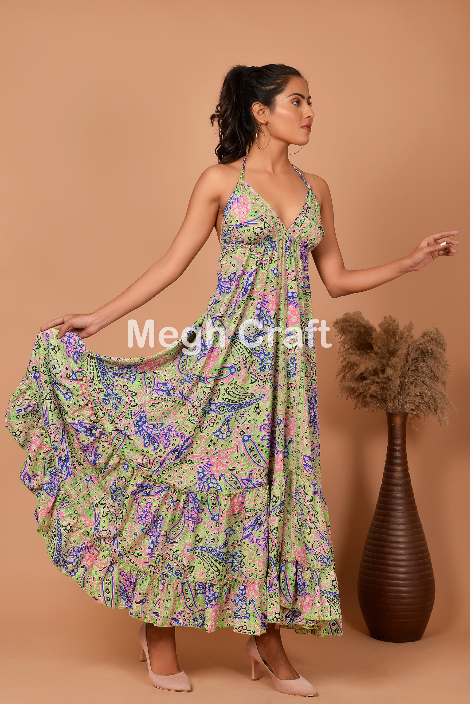 Beach Wear Floral Silk Maxi Dress