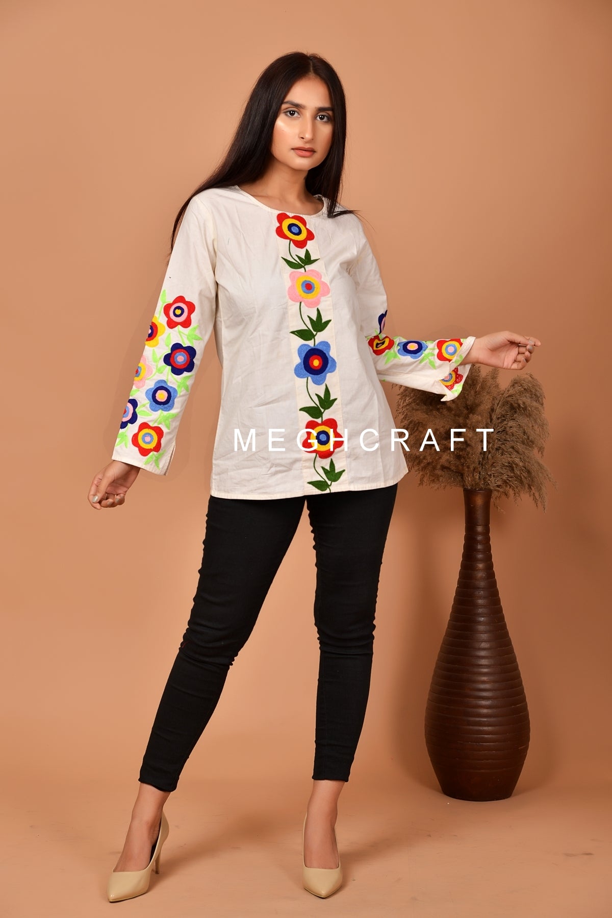 Embroiding Top Design Floral Embroidery White Top – Craft N Fashion