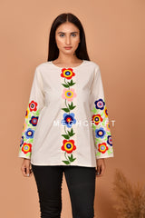 Floral Embroidery White Top