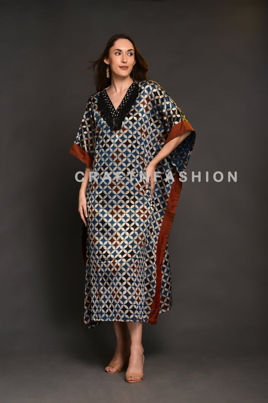 Ajrakh Silk Kaftan Dress