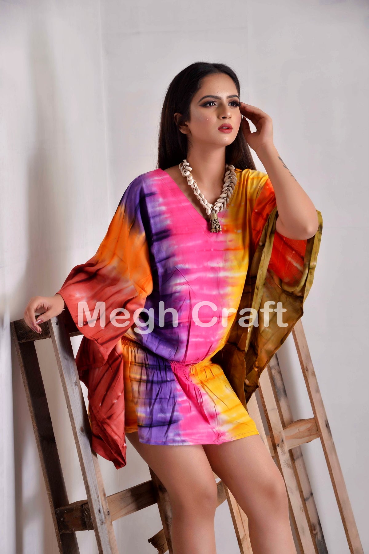 Tie Dye Kaftan Poncho Top | Boho Rayon Women's Top