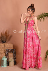 Pink Front Slit Halter Dress