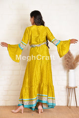 Yellow Silk Frilled Kimono