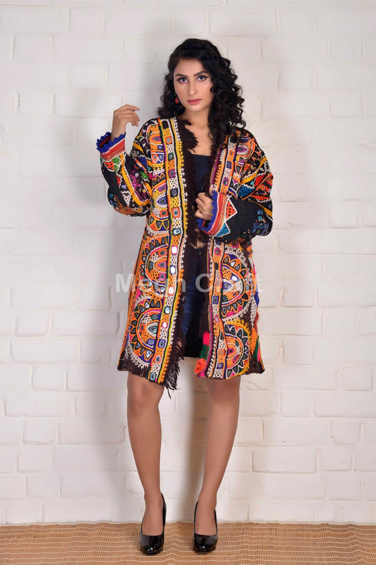 Veste kimono en laine miroir Kutch