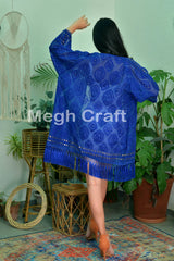 Blue Fringe Kimono Shrug