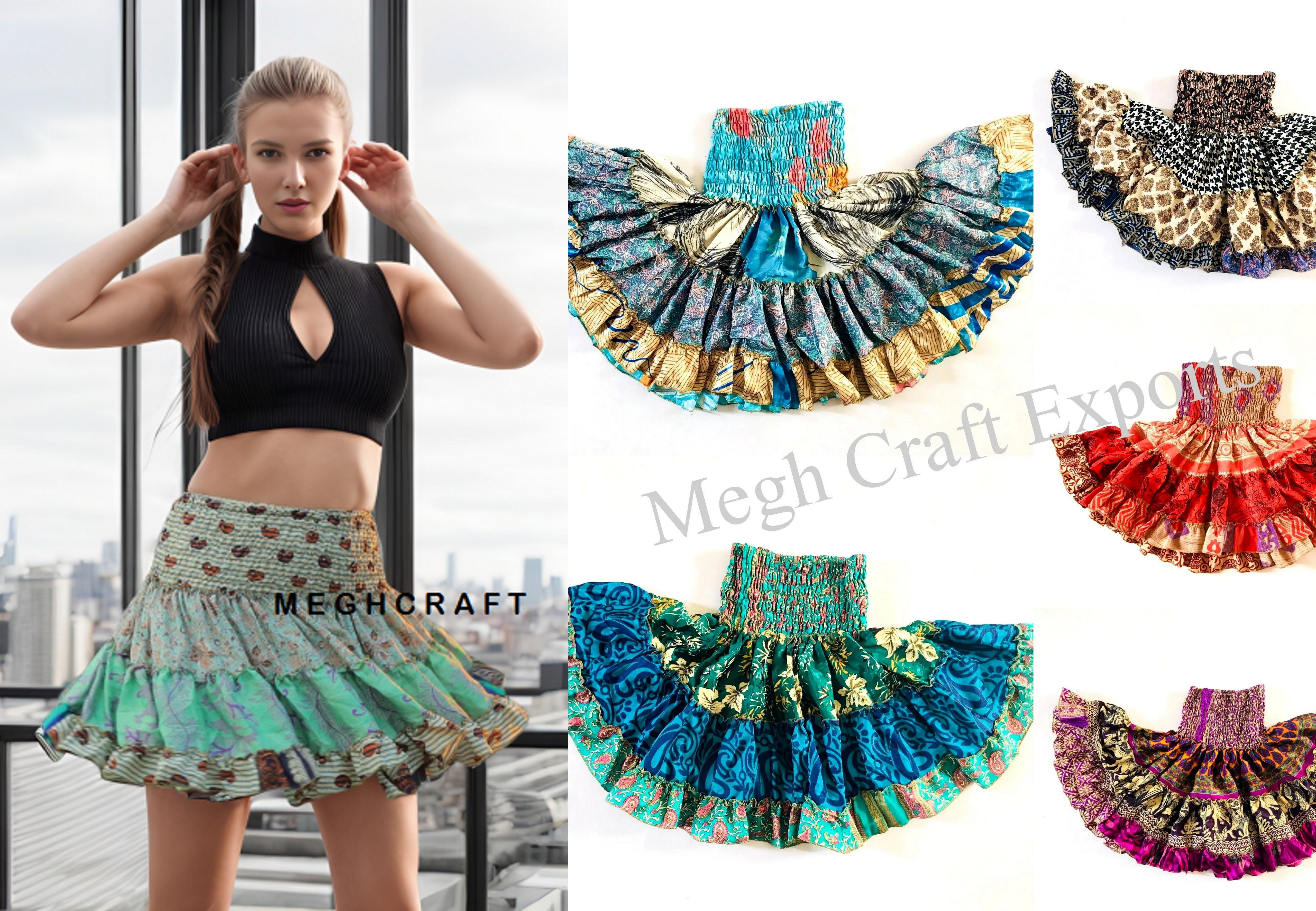 Wholesale Recycled Vintage Silk Sari Mini Skirt
