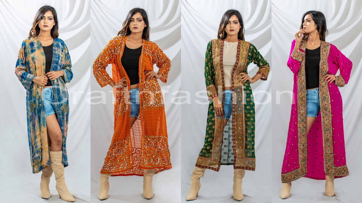 Wholesale Vintage Embellished Sari Kimono