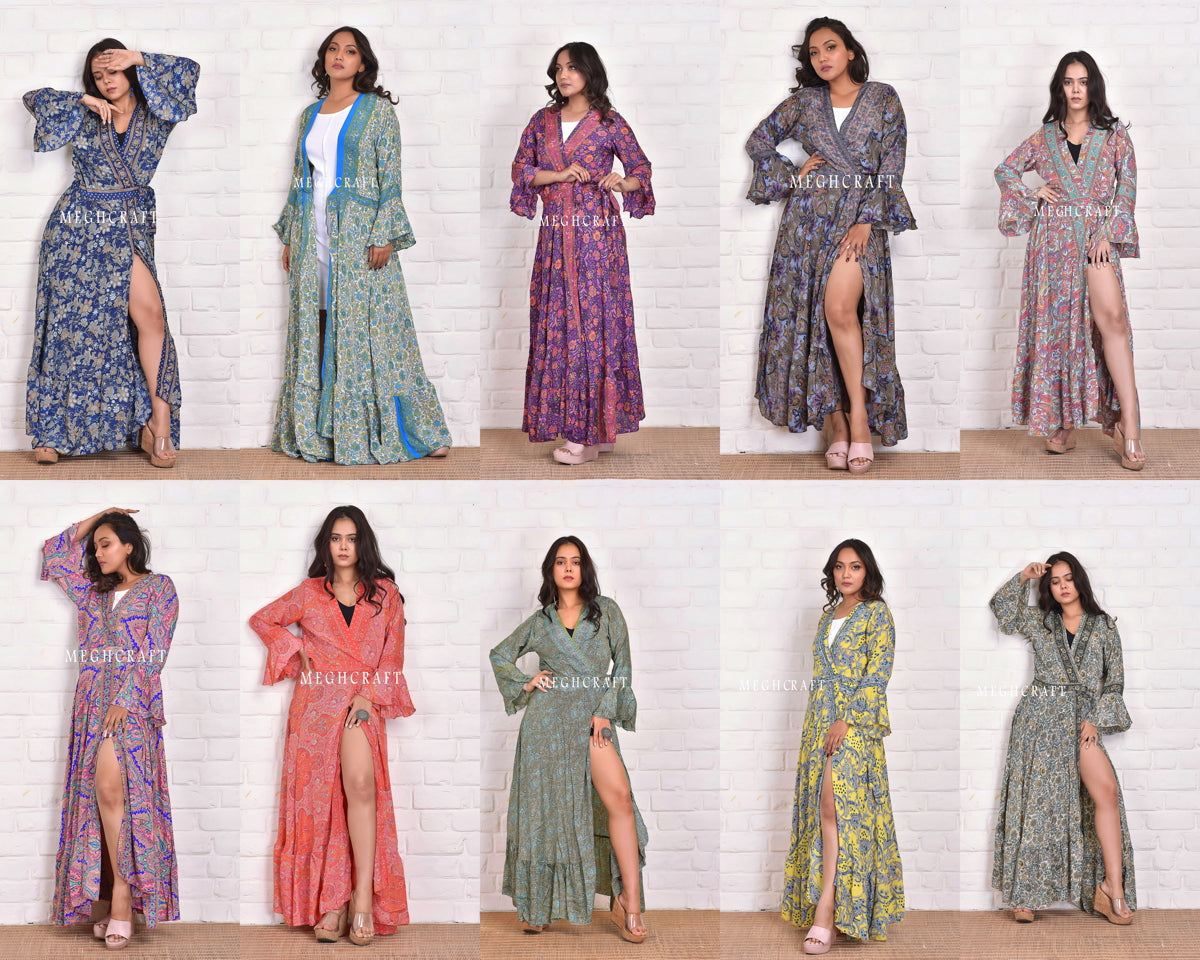 Wholesale Boho Silk Wrap Kimono Dress