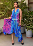 Vestido largo asimétrico con espalda descubierta y bordado