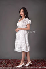 White Schiffli Midi Dress