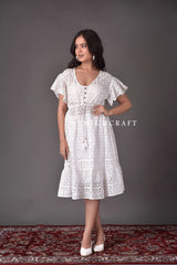 White Schiffli Midi Dress