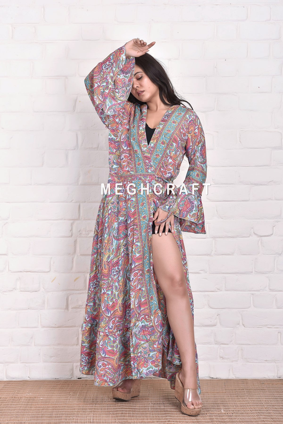 Wholesale Boho Silk Wrap Kimono Dress