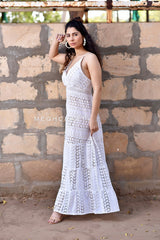 Designer Schiffli White Maxi Dress